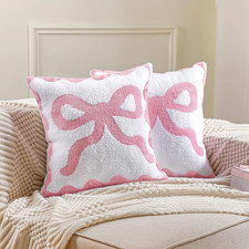 Pink Bow Pillow Covers Set of 2 Preppy Room Decor Coquette Bow Embroidered Pillo