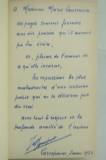 Ex. de MARIE LAURENCIN avec envoi de JOE BOUSQUET La Tisane de sarments 1936