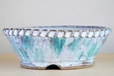 Japanese Bonsai Pot ECHIZEN BUNZAN φ7.4"(18.8cm) Green/White Glazed Round Y865