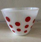 Fire King Red Polka Dot Mixing Bowl 5.5" Diameter White Milk Glass Oven Ware