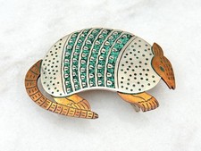 Vintage Native Western Mexico Belt Buckle Turquoise Chip Armadillo