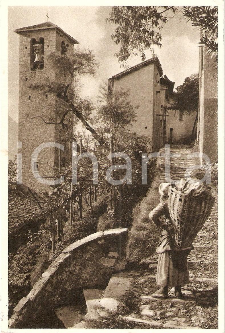 1948 LUGANO Frazione GANDRIA Anziana con gerla guarda Chiesa SAN VIGILIO *FG
