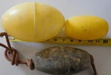 Lot of 3 Vintage Plastic Fishing Net Floats – Yellow & Gray Buoys 4.5–7.5” Nauti