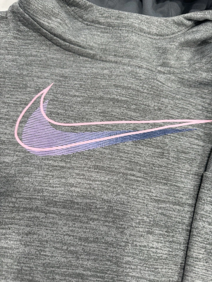 Girls Nike Dri Fit Hoodie; Gray W/pink/purple Swosh, Size 4/XS - Image 3 of 4