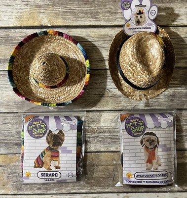 Rubies Pet Shop Dog Sombrero & Serape Fedora W/Feathers  Aviator Hat & Scarf