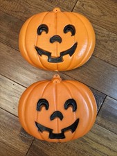2 Vintage Halloween Pumpkin Blow Molds Orange Made In USA 8" x 9" No Cord
