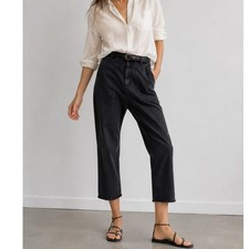 NWT Nili Lotan 6 Linen Luna Pant 395 Drop Crotch Slouchy Cotton Washed Black
