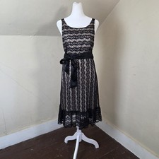 Milly New York Black Lace Backless Dress Silk Ribbon Waist Sleeveless Size 6