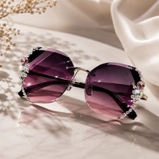Luxury Rimless Diamond Sunglasses Women Gradient Lens Designer Eyewear UV400