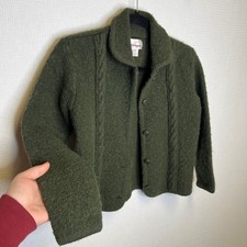 Worthington Vintage Forest Green 100 Wool Cable Knit Cardigan Sweater Large
