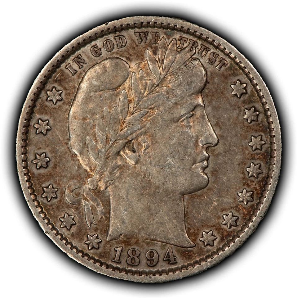 Cuarto de barbero de plata 1894-S 25c - XF - SKU-Z6404 Foto 2 de 4