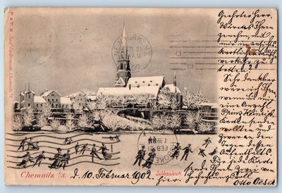 Chemnitz Saxony Germany Postcard View of Castle Pond 1902 Posted Antique