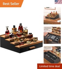 Luxury Cologne Organizer for Men - Black Walnut 4-Tier Stand with Storage Drawer