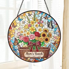 Custom Birth Flower Suncatcher for Mom, Personalized Stained Glass Window Hangin