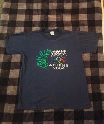 2004 Athens Olympic Games T-Shirt White Blue Greece Embroidered Greece Kids XXL