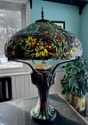 Large Tiffany Style Vintage Stained Glass Table Lamp With Tiffany Style Base