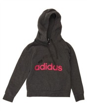 ADIDAS Womens Oversized Graphic Hoodie Jumper UK 8/10 Small Grey Cotton AQ12
