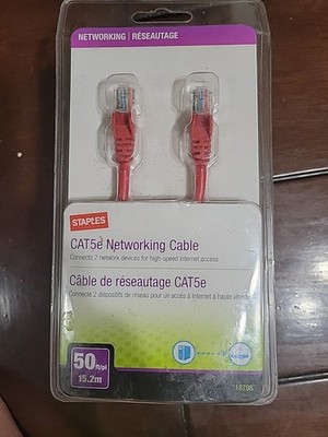 Sale $$ Cat 5e 50 Ft  15.2m Networking Cable, Staples Orange 