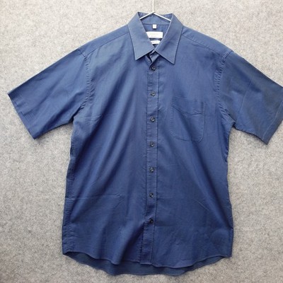 Vintage Blue Button Up Shirt Mens LARGE Cotton Stretch Solid Work Classic CANDA
