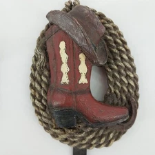 COWBOY BOOT HAT & SADDLE HOOK  HANGER WALL DECOR COUNTRY WESTERN THEME 7 IN.