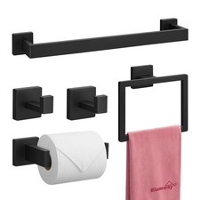 5-Pieces Matte Black Bathroom Accessories Set, 16 Inch Bathroom Hardware Set, SU