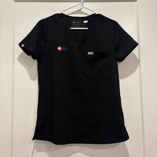 FIGS Technical Collection Black V-Neck Scrub Top XS Short Sleeve BD Logo Pocket