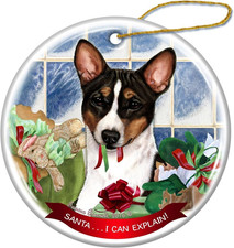 Basenji Tri-Color Dog Porcelain Hanging Ornament Pet Santa I Can Explain 