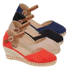 Ladies Wedge Sandals Womens Hessian Espadrilles Ankle Strap Strappy Shoes Sizes