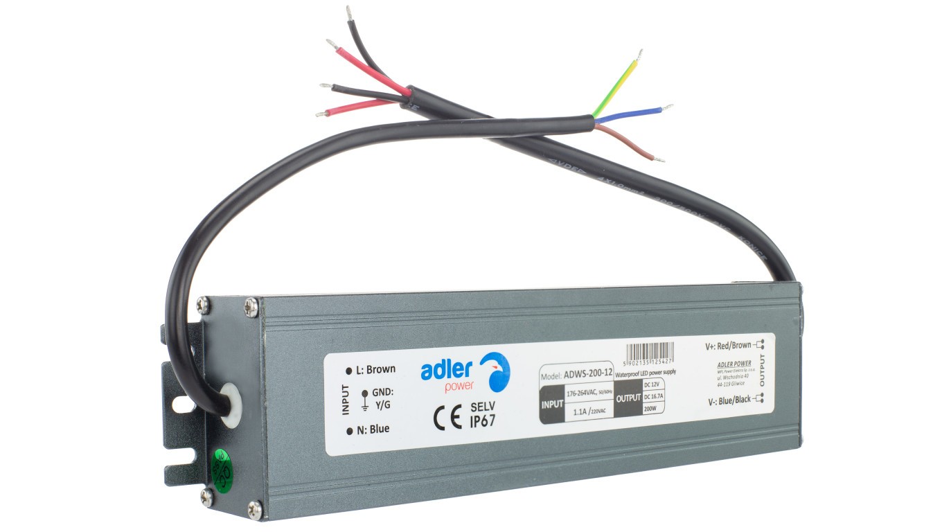 5902135125427 Zasilacz LED paski IP67 12V 200W 16,7A ADLER Adler Power