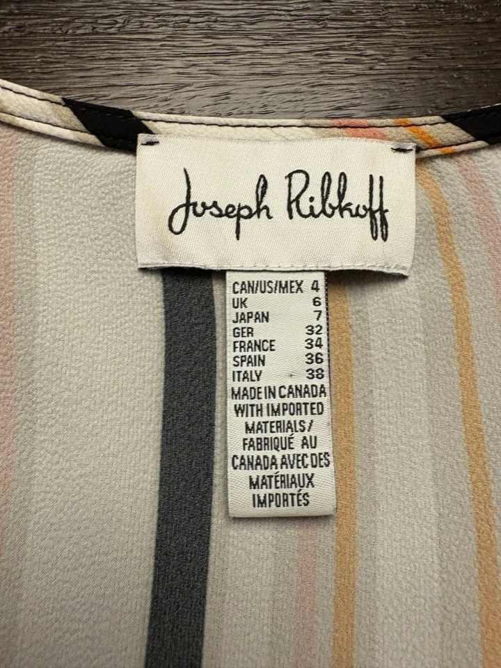 Blusa Joseph Ribkoff para mujer a rayas múltiples mangas con lengüeta enrollable hebilla frontal talla 4 Foto 3 de 4