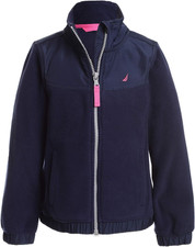 Girls' Full-Zip Fleece Jacket, Signature Logo Design, Lightweight Wind Resista