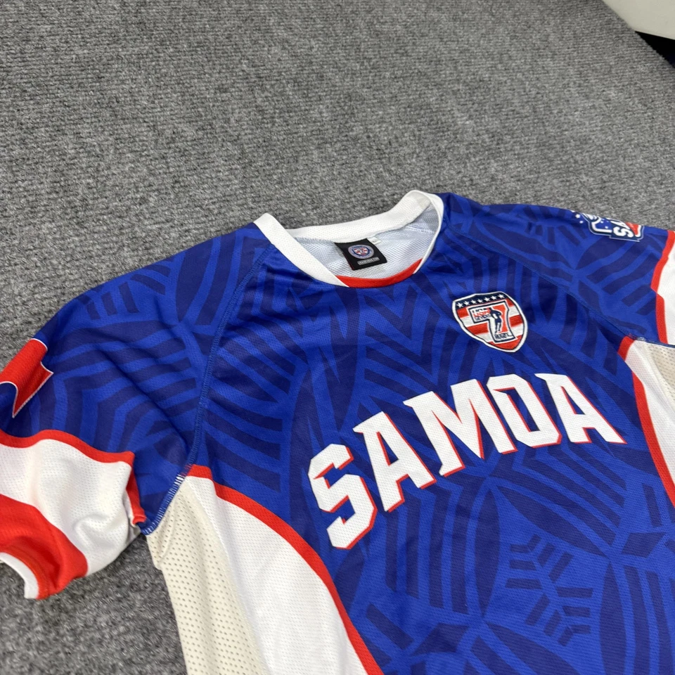 Самоа регби Джерси мужской большой синий белый США семерки национальной команды номер 7 - Изображение 3 из 4