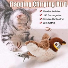 Interactive Cat Toy Rechargeable Chirping Flapping Bird Catnip Plush Indoor