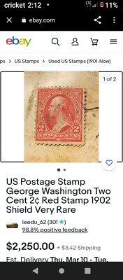 US Postage Stamp George Washington Two Cent 2¢ Red Stamp 1902  display picture 1