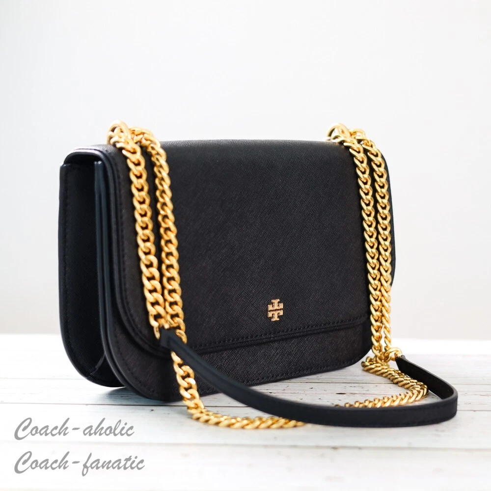 NWT! TORY BURCH EMERSON Top Handle Leather Crossbody Bag Logo Chain Strap