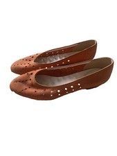 Vintage Shoes Orange Suede Leather Perforated Flats Low Heels Ballet Size 39 / 8