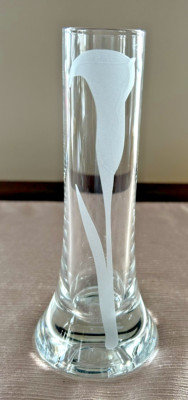 Qualia Calla Lily Bud Vase Clear Glass w/ Frosted Calla Lily 7.25'' Signed