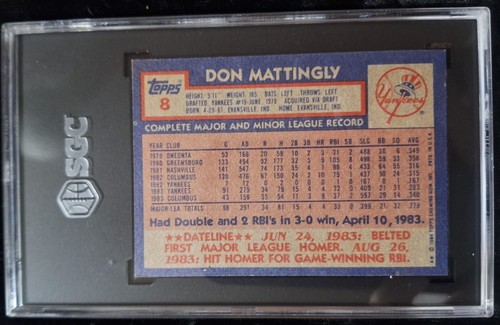1984 Topps DON MATTINGLY #8 RC SGC 7 Near Mint New York Yankees Rookie 8944672 - Picture 2 of 2