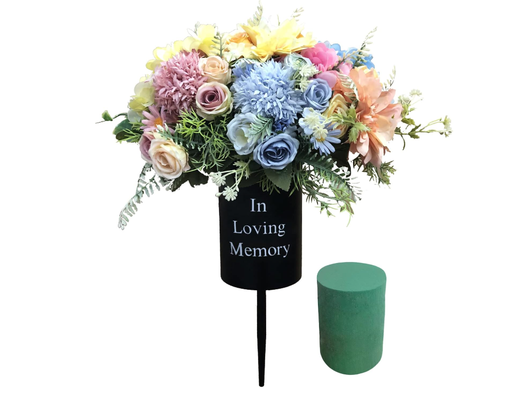 Metal Grave Memorial Vase Flower Holder in Ground Cemetery Spikes Floral Foam