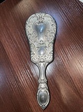 Vintage Silver Plated Brush Vanity Nice Floral Heavy Ornate