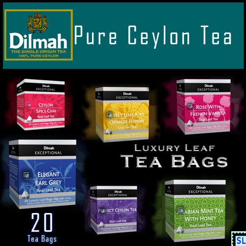 Sri Lanka Tea, Pure Ceylon, Dilmah, Exceptional Luxury Leaf, 20 Tea Bags