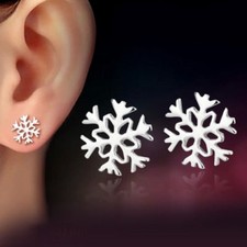 SNOWFLAKE DESIGN STUD EARRINGS / 925 STERLING SILVER / BUTTERFLY BACKING