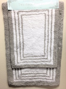 Détails Sur Neuf 2 Pc Set Tradewinds Blanc Gris Rayure Bain Tapis Tapis Tapis
