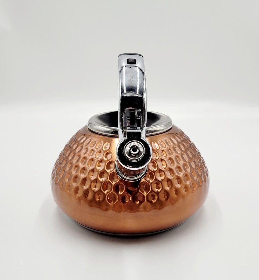 Balduzzi Italian Style Stainless Steel Tea Kettle Hammered Copper Look