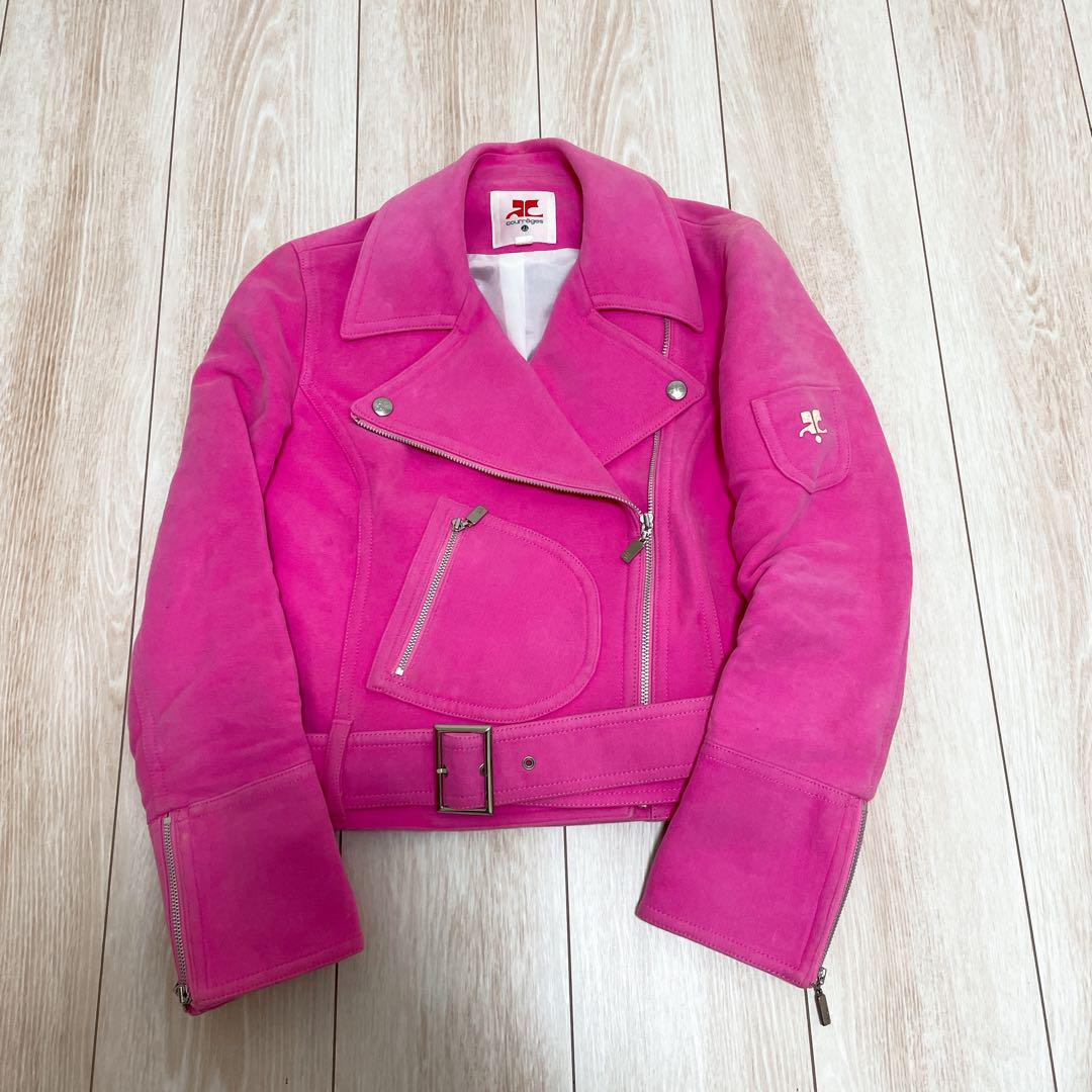 Auth Courreges 21 Vintage Logo Pink Biker Jacket Riders