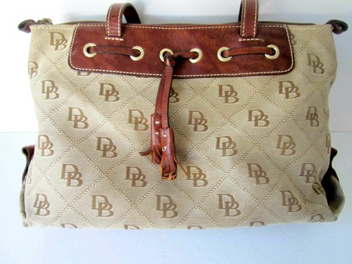 Dooney & Bourke Handbag Brown Canvas & Leather DB Signature Pattern