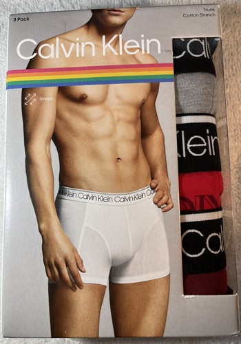 Calvin Klein 3er Pack Cotton Stretch Low Rise Trunk Unterwäsche, grau, rot, weinrot, M
