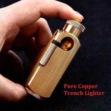 1x Vintage Antique Trench Lighter-Copper Flint Steel Wheel ,fuel bottle included