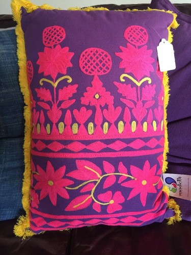 Vintage Mexican Style Embroidered Floral Fringe Pillow BOHO Anthro $75 - Picture 3 of 11