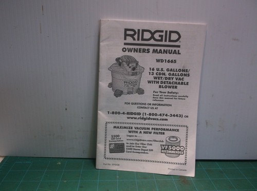 Ridgid WD1665 Owners Manual ( Manual 